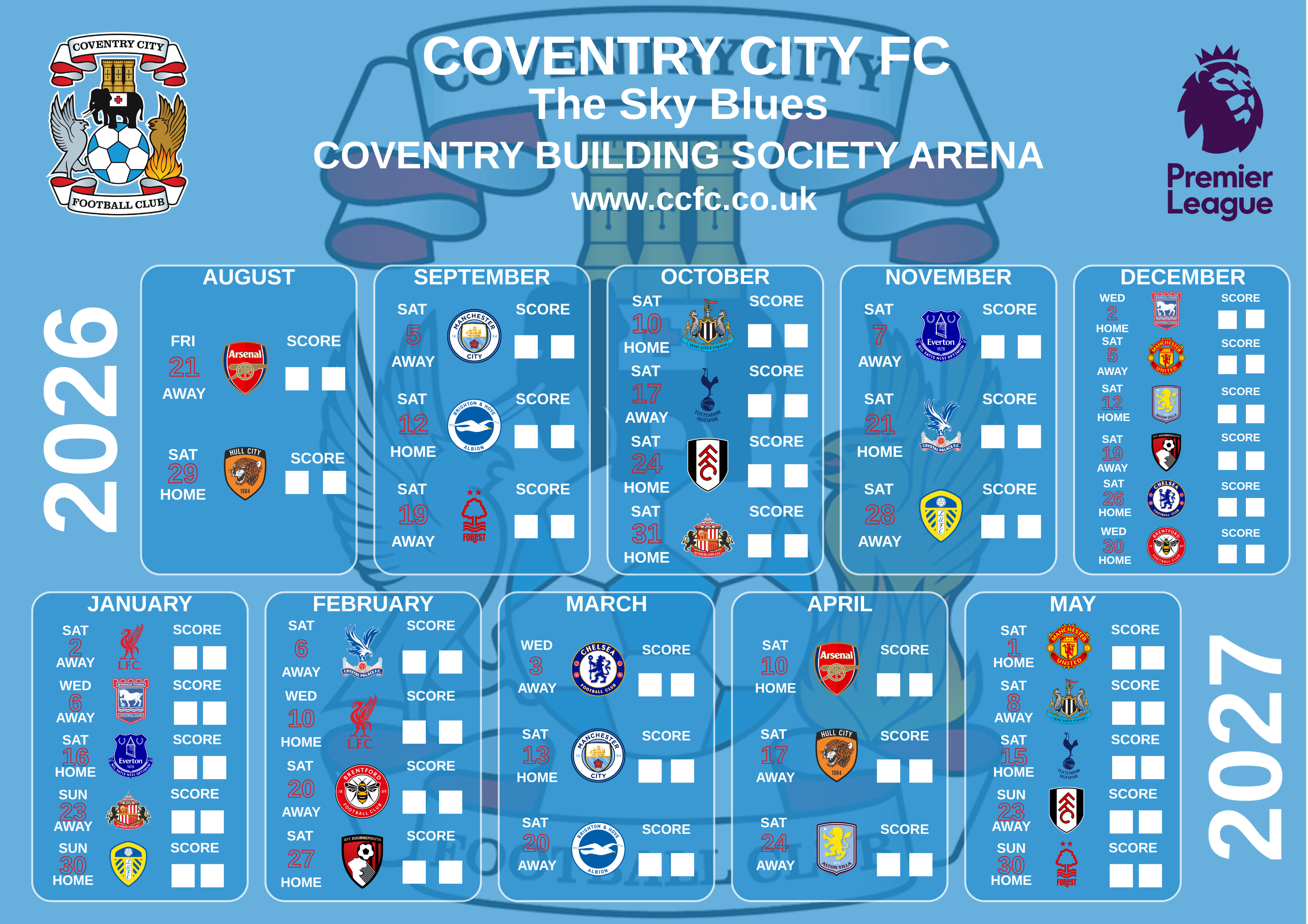 Coventry City FC calendar — click to buy on The Football Season